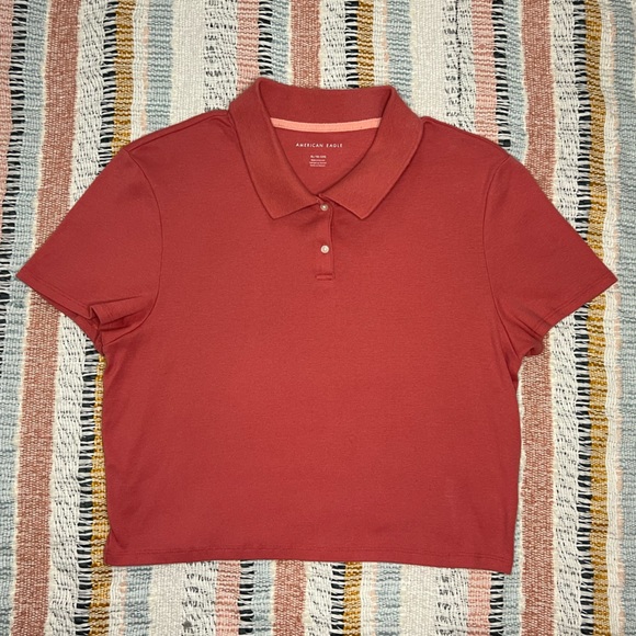 American Eagle Women’s Cropped Collared Polo Baby Tee in Pink - Picture 1 of 8